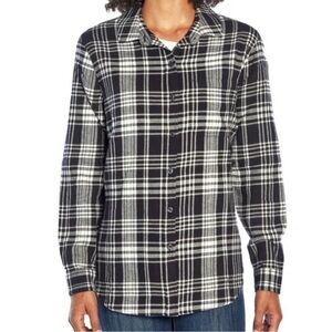 GAP Women Button Front Shirt Medium Black Cotton Plaid Western Coastal Cowgirl